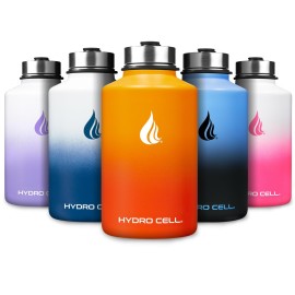 HYDRO CELL Stainless Steel Insulated Water Bottle with Straw - For Cold & Hot Drinks - Metal Vacuum Flask with Screw Cap and Modern Leakproof Sport Thermos for Adults (Red/Orange 64oz)