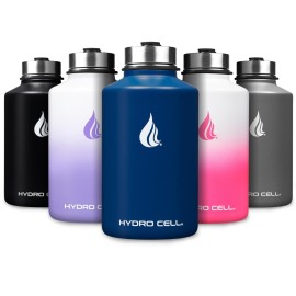 HYDRO CELL Stainless Steel Insulated Water Bottle with Straw - For Cold & Hot Drinks - Metal Vacuum Flask with Screw Cap and Modern Leakproof Sport Thermos for Adults (Navy 64oz)