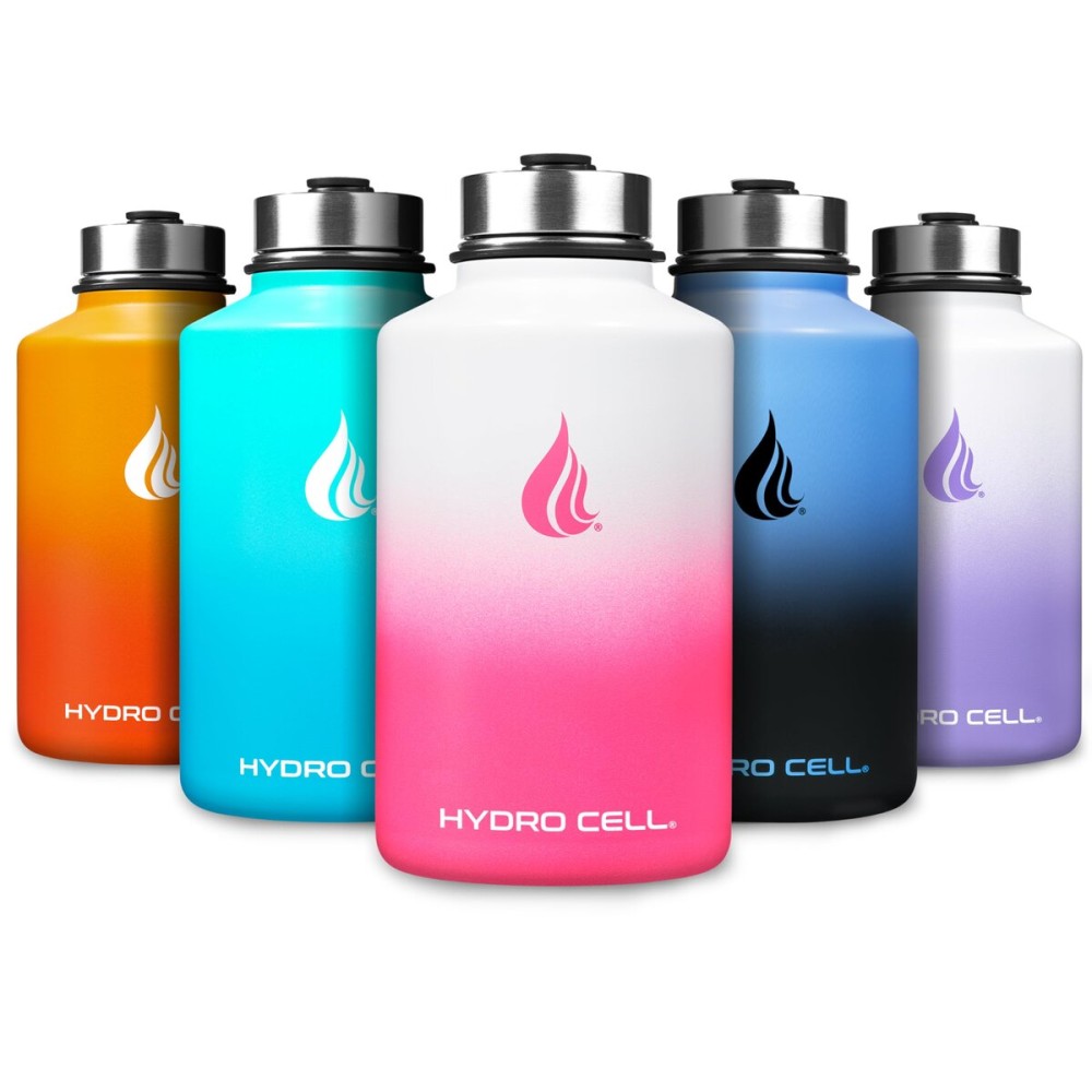 HYDRO CELL Stainless Steel Insulated Water Bottle with Straw - For Cold & Hot Drinks - Metal Vacuum Flask with Screw Cap and Modern Leakproof Sport Thermos for Adults (White/Pink 64oz)