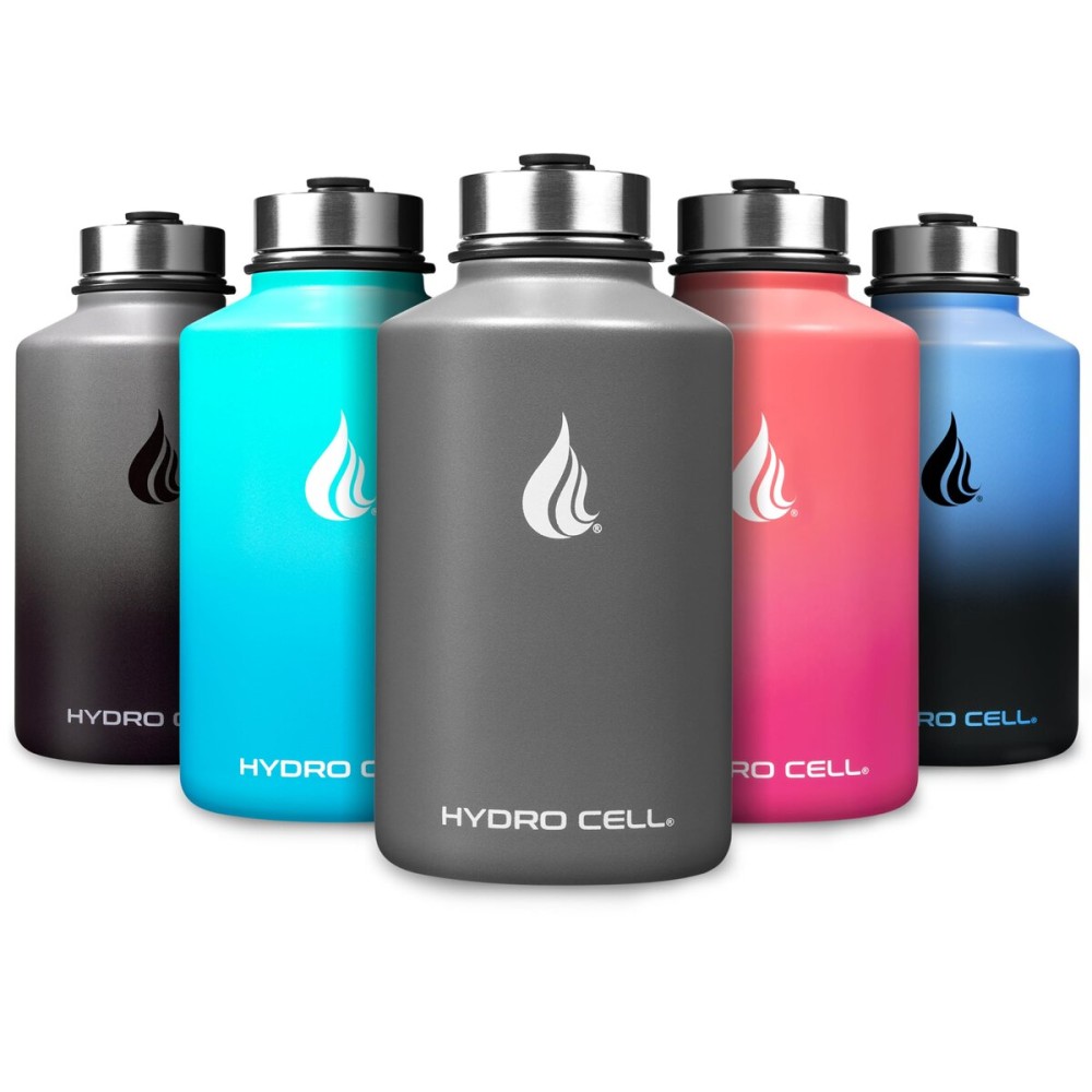 HYDRO CELL Stainless Steel Insulated Water Bottle with Straw - For Cold & Hot Drinks - Metal Vacuum Flask with Screw Cap and Modern Leakproof Sport Thermos for Adults (Graphite 64oz)