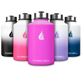 HYDRO CELL Stainless Steel Insulated Water Bottle with Straw - For Cold & Hot Drinks - Metal Vacuum Flask with Screw Cap and Modern Leakproof Sport Thermos for Adults (Fuchsia 64oz)