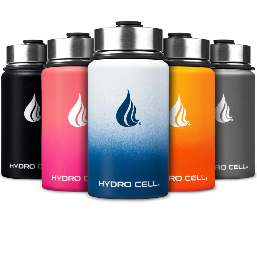 HYDRO CELL Stainless Steel Insulated Water Bottle with Straw - For Cold & Hot Drinks - Metal Vacuum Flask with Screw Cap and Modern Leakproof Sport Thermos for Adults (Navy/White 14oz)