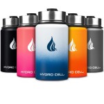 HYDRO CELL Stainless Steel Insulated Water Bottle with Straw - For Cold & Hot Drinks - Metal Vacuum Flask with Screw Cap and Modern Leakproof Sport Thermos for Adults (Navy/White 14oz)