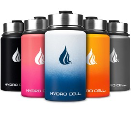 HYDRO CELL Stainless Steel Insulated Water Bottle with Straw - For Cold & Hot Drinks - Metal Vacuum Flask with Screw Cap and Modern Leakproof Sport Thermos for Adults (Navy/White 14oz)