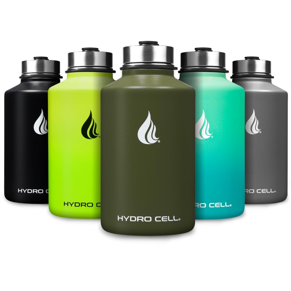 HYDRO CELL Stainless Steel Insulated Water Bottle with Straw - For Cold & Hot Drinks - Metal Vacuum Flask with Screw Cap and Modern Leakproof Sport Thermos for Adults (Army 64oz)
