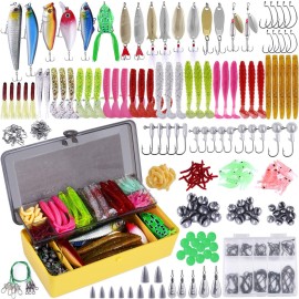 PLUSINNO 302Pcs Fishing Lures, Fishing Tackle Box with Tackle Included, Crankbaits, Spinnerbaits, Hooks, Weights & Accessories - Freshwater Bass Fishing Gear Lure Bait Equipment Kit Gift for Men