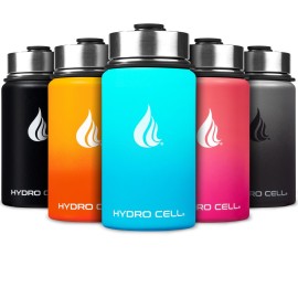 HYDRO CELL Stainless Steel Insulated Water Bottle with Straw - For Cold & Hot Drinks - Metal Vacuum Flask with Screw Cap and Modern Leakproof Sport Thermos for Adults (Teal/Blue 14oz)