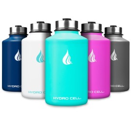 HYDRO CELL Stainless Steel Insulated Water Bottle with Straw - For Cold & Hot Drinks - Metal Vacuum Flask with Screw Cap and Modern Leakproof Sport Thermos for Adults (Teal 64oz)