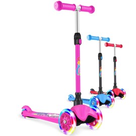 BELEEV A1 Scooter for Kids Ages 2-6, 3 Wheel Scooter for Toddlers Girls Boys, PU Light-Up Wheels, 4 Adjustable Height, Lean to Steer, Non-Slip Deck, Unicorn Kick Scooter for Children (Rose Pink)