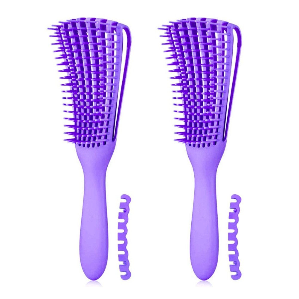 A.DASHER Hair Brush for Afro America/African Hair Textured 3a to 4c Kinky Wavy/Curly/Coily/Wet/Dry/Oil/Thick/Long Hair, Detangling Brush for Women (2 pcs, Purple-Purple)