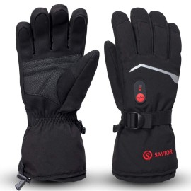 SAVIOR HEAT Heated Gloves, Unisex Rechargeable Battery Powered Electric Heating Glove for Winter Outdoor (Black S66B, Large)