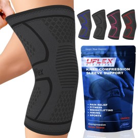 UFlex Athletics Compression Knee Brace for Women & Men Neoprene Knee Sleeves Support for Sports, Running, Weightlifting, Arthritis, Meniscus Tear, ACL, Hiking, Recovery Support & Fitness Large Black