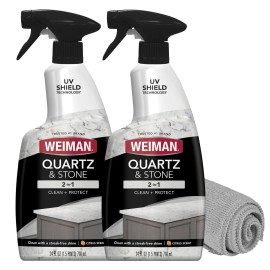 Weiman Quartz Countertop Cleaner and Polish - Clean and Shine Your Countertops Islands and Stone Surfaces with UV Protection, 24 Ounce with MicroFiber Towel, 2 Pack