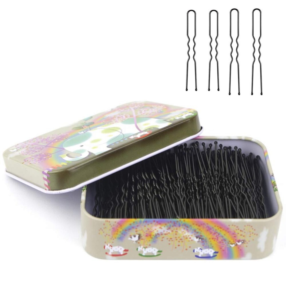 200pcs U Shaped Hair Pins Black with Cute Case, Hairpins for Buns, Premium Bobby Pins for Kids, Girls and Women, Great for All Hair Types(2.4 & 2 Inch) (Black)