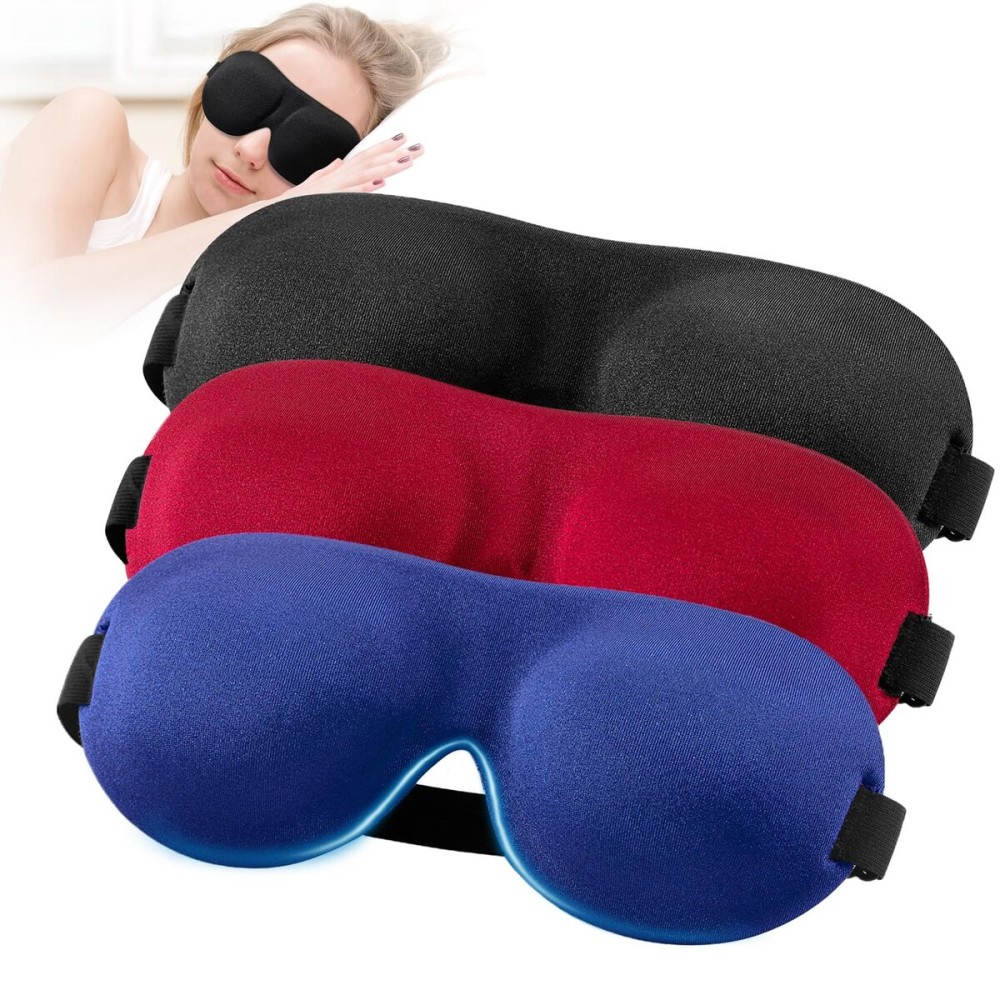 YIVIEW Sleep Mask for Back and Side Sleeper Pack of 3, 100% Light Blocking 3D Eye Masks for Sleeping, Lightweight & Breathable Eye Cover for Women Men, Zero Pressure Night Blindfold