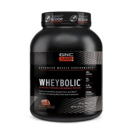 GNC AMP Wheybolic Clinically Proven Protein Powder, 40g Whey Protein, BCAA, Leucine, Increases Muscle Strength, Muscle Building, 3rd Party Tested, Gluten Free, Natural Chocolate, 25 Servings