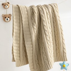 NTBAY 100% Pure Cotton Cable Knit Toddler Blanket, Super Soft Warm Breathable 30x40 Baby Blanket for Crib, Stroller, Nursery, Travel, Newborn, 30x40 Inches, Apricot