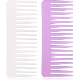 Large Hair Detangling Comb Wide Tooth Comb for Curly Hair Wet Dry Hair, No Handle Detangler Comb Styling Shampoo Comb (Purple, White)