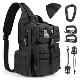 G4Free Large Tactical EDC Sling Bag Backpack, Military Molle Bag Single Strap Shoulder Backpack for Men (Black)