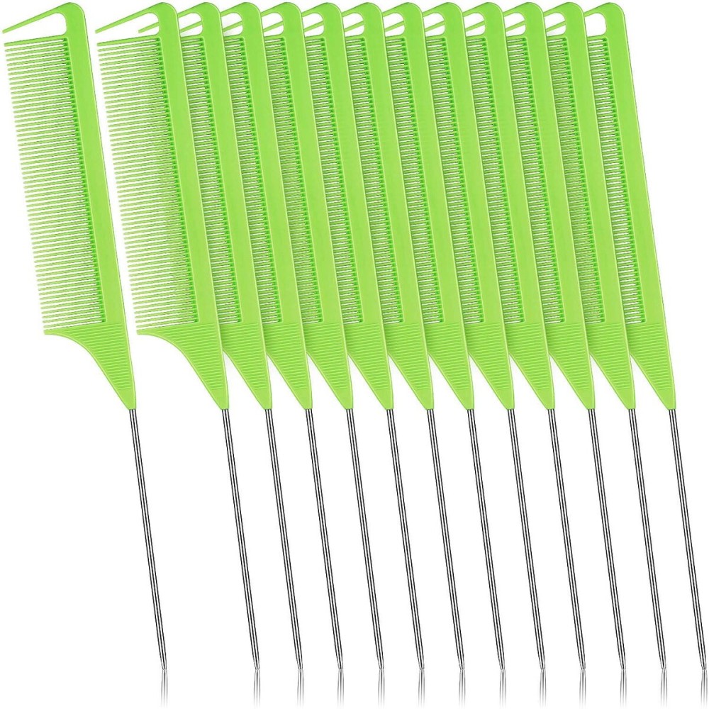 Patelai 12 Pcs Parting Comb for Braids, Green (Plastic, Stainless Steel Pintail, Hair Combs for Hair Styling, Hairdressing, Teasing, Back Comb, Pressing, Braiding, Parting, Hair Salon, Home Use)
