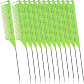 Patelai 12 Pcs Parting Comb for Braids, Green (Plastic, Stainless Steel Pintail, Hair Combs for Hair Styling, Hairdressing, Teasing, Back Comb, Pressing, Braiding, Parting, Hair Salon, Home Use)