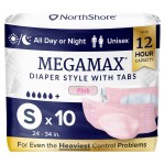 NorthShore MegaMax Adult Overnight Diapers, 12-Hour Tab-Style, Small, 10 Count Bag, Pink, 24-34 inches, Unisex Incontinence Underwear