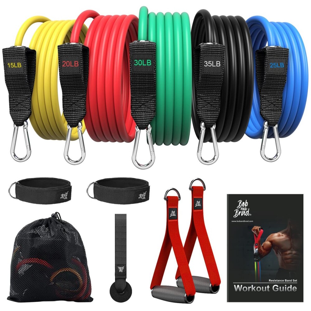 BOB AND BRAD Resistance Bands Set, Stackable Up to 125 lbs Workout Bands with Handles, Door Anchor & Ankle Straps - Exercise Bands for Strength Training, Home Gym Fitness, Physical Therapy & Yoga