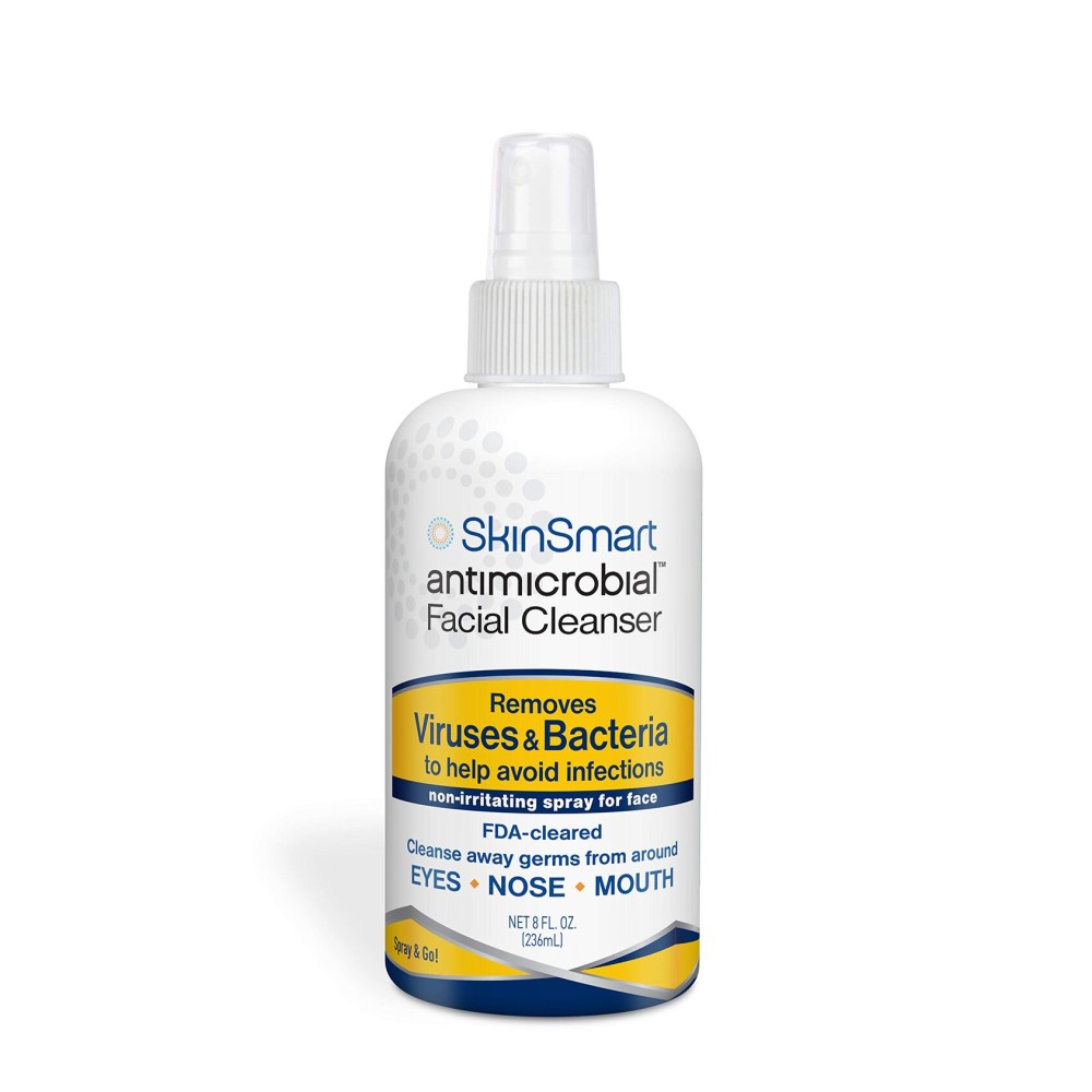 SkinSmart Antimicrobial Facial Cleanser Spray to Remove Viruses and Bacteria Around Eyes, Nose and Mouth, Fight Maskne, 8 oz Spray Non-Irritating Hypochlorous Acid