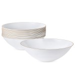 [16 OZ 10 Count] White Plastic Floral Design Party Soup bowls With Gold Rim Premium heavyweight Elegant Disposable Tableware Dishes