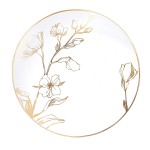 [7\'\' Plates 10 Count] White Plastic Floral Design Party Plates With Gold Rim Premium heavyweight Elegant Disposable Tableware Dishes
