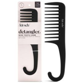 Kitsch Wide Tooth Detangler Comb - Curved Handle for Curly, Wet & Thick Hair, Black Shower Comb for Women