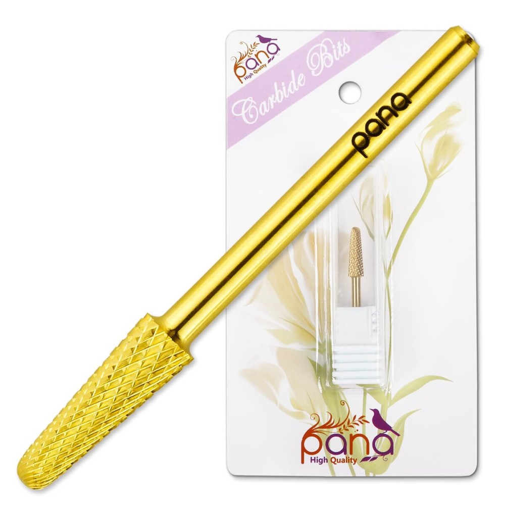 USA PANA Professional 3/32 Shank Size - Cone Shape Carbide Bit - Nail Drill Bit for Manicure Pedicure Tools Dremel Machine - Gold, Silver (Medium, Gold)