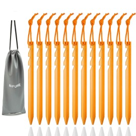 Aluminum Alloy Tent Stakes Pegs, 12-Pack Aluminum Ground Pegs with Reflective Pull Ropes, Lightweight Metal Stakes Pegs for Camping Tents Hammocks (Orange)
