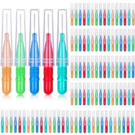 BBTO 100 Pcs Braces Dental Brush Flosser for Cleaner Interdental Brush Toothpick Tooth Flossing Head Oral Dental Toothpick Cleaners Cleaning Tool(Red, Blue, Green, Light Green, Orange)