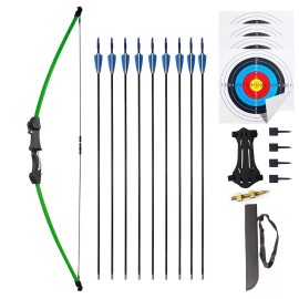 45 Youth Bow and Arrows Set for Kids 8-12 Teens Recurve Archery Beginner Gift Longbow Kit 9 Arrows, 4 Target Face Toy for Backyard Game Age 12-14 14-16 Green