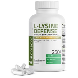 Bronson L-Lysine Defense Immune Support Complex 1500 MG L-Lysine Plus Olive Leaf, Garlic, Vitamin C and Zinc - Non-GMO, 250 Vegetarian Capsules