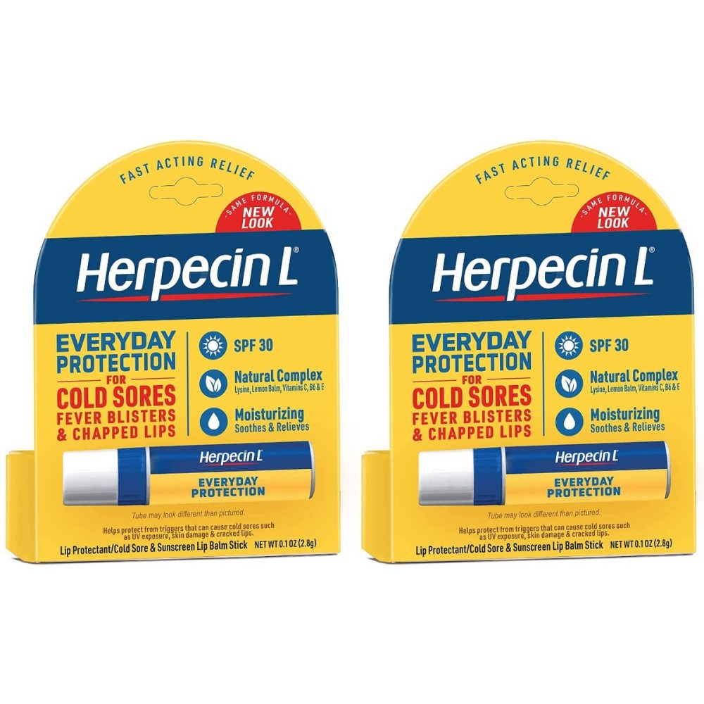 Herpecin L Lip Balm Stick with SPF30 and Lysine; Protects & Treats Cold Sores & Fever Blisters, Chapped Lips, 0.1oz - 2 Pack