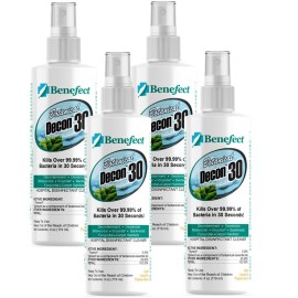 Benefect Botanical Decon 30 Disinfectant Cleaner, 4 oz. Spray Bottle, Light Lemon & Thyme Scent, Hospital Grade Disinfectant, Kills Over 99.99% of Germs, Safe for Food-Contact Surfaces (Pack of 4)