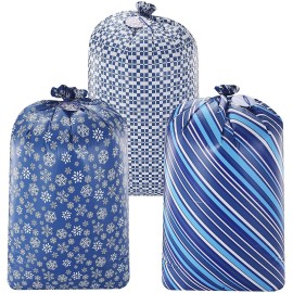 JOYIN 3 Extra Large Christmas Blue Plastic Gift Bags 56x36, Xmas Jumbo Oversized Big Santa Bag for Present Wrapping, Holiday Presents, Christmas Huge Gifts Decorations