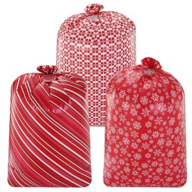 JOYIN 3 Large Red Christmas Plastic Gift Bags 56x36 with Gift Tags for Xmas Parties Giving, Xmas Holiday Jumbo Oversized Bag Party Favors Supplies, Gift Wrapper, Heavy Duty bags