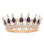 FORSEVEN Queen Crown Rhinestone Wedding Crowns and Tiaras for Women Costume Party Hair Accessories Princess Birthday Crown Crystal Bridal Crown (Gold+Purple)