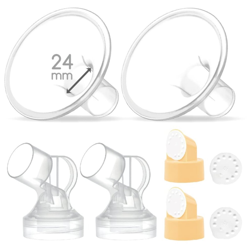 Maymom Pump Parts 2X Detachable Breastshield (24mm) with Valve Membrane and Maymom Connector,Compatible with Medela Breast Pump Parts