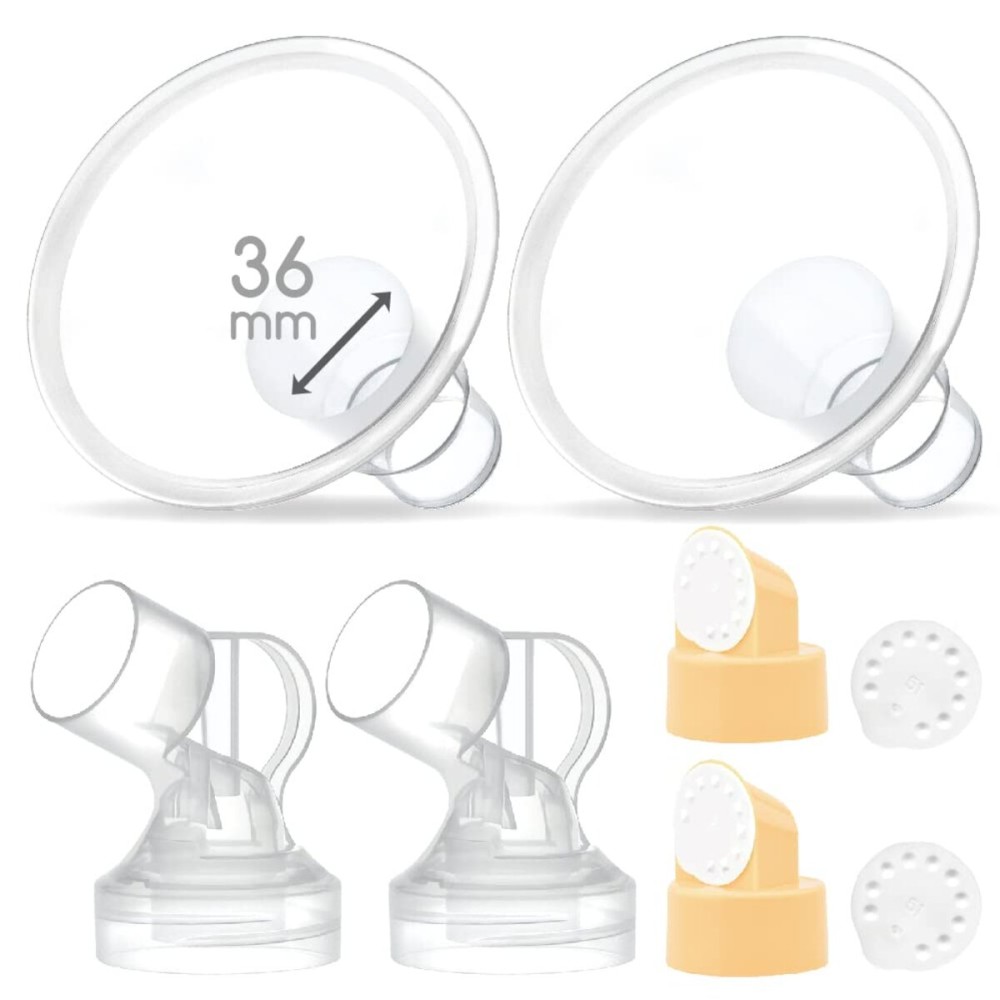 Maymom Brand 2X Two-Piece Small Breastshield with Valve, Membrane and Maymom Connector,Compatible with Medela Pump in Style Breast Pump Top Hole Version. (36 mm) Detachable Clear