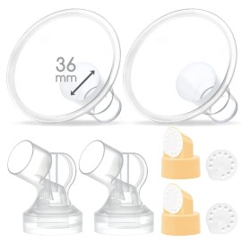 Maymom Brand 2X Two-Piece Small Breastshield with Valve, Membrane and Maymom Connector,Compatible with Medela Pump in Style Breast Pump Top Hole Version. (36 mm) Detachable Clear