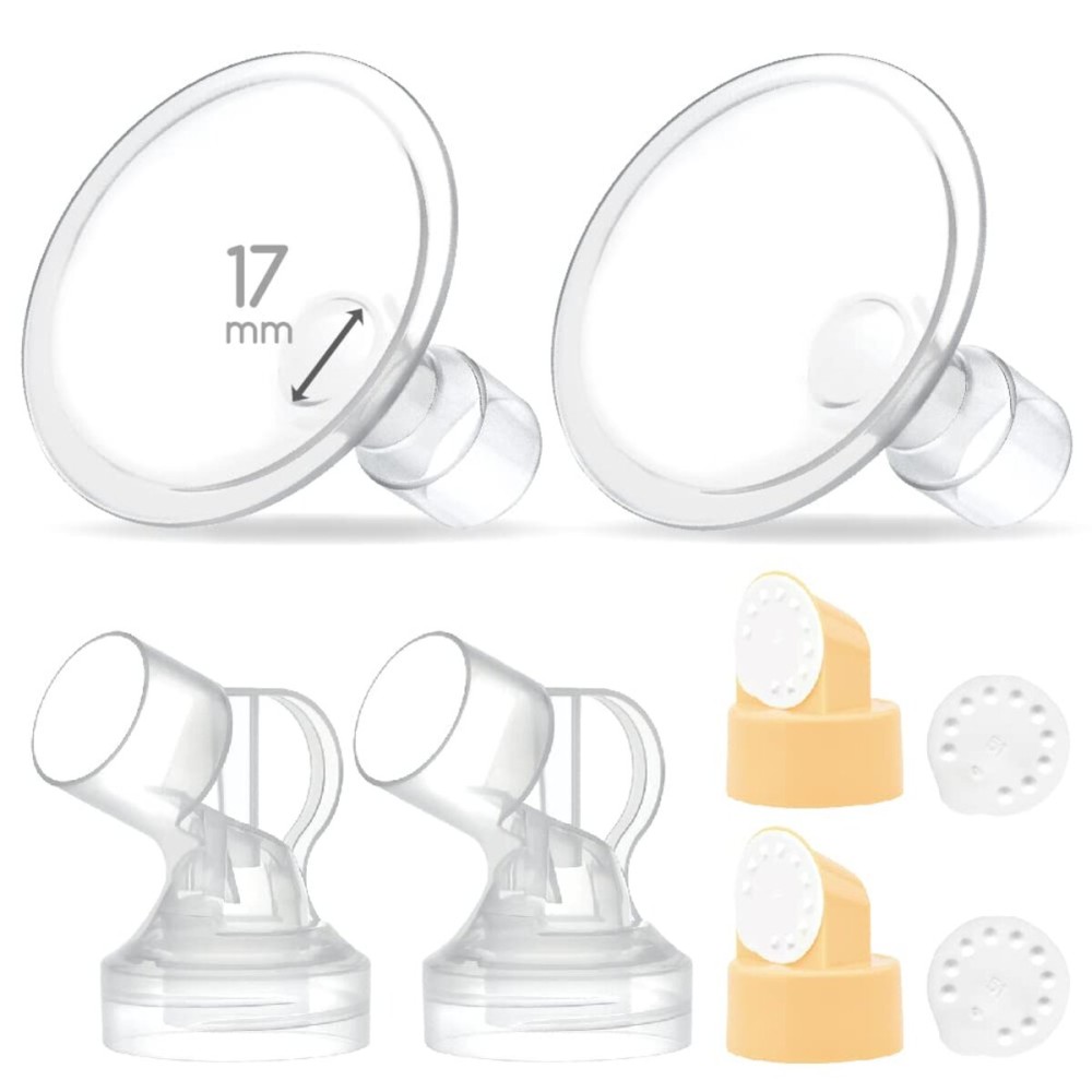 Maymom Pump Parts 2X Detachable Breastshield (17mm) with Valve Membrane and Maymom Connector,Compatible with Medela Breast Pump Parts