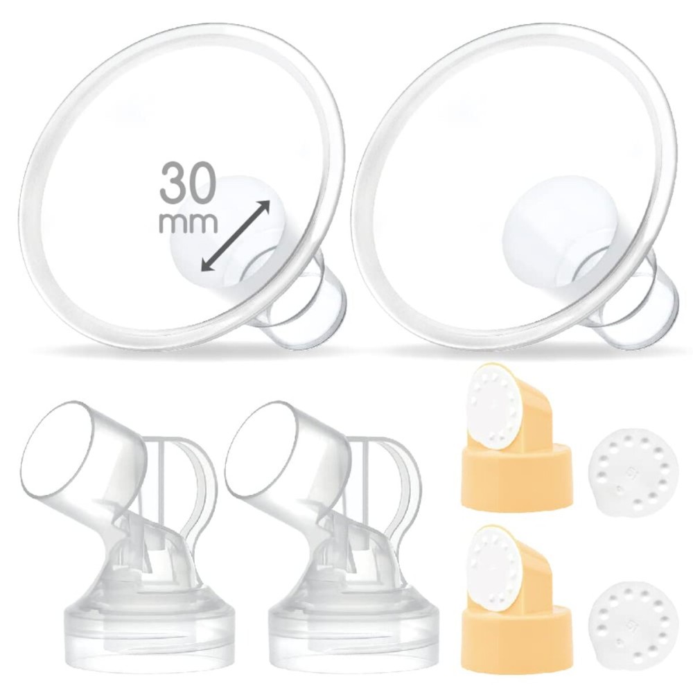 Maymom Brand 2X Two-Piece Small Breastshield with Valve, membranes and Maymom Connector,Compatible with Medela Breast Pumps Top Hole Version. (30 mm) Detachable Clear