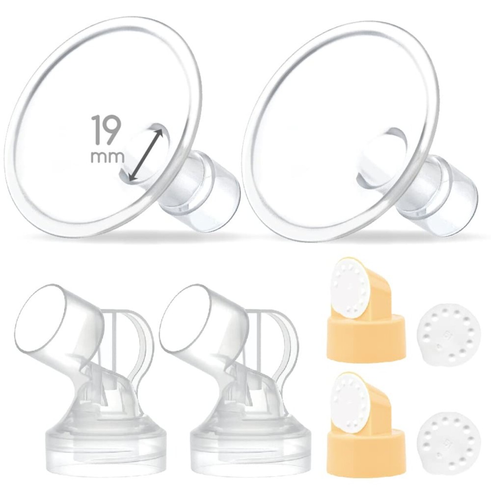 Maymom Brand 2X Two-Piece Small Breastshield with Valve, Membrane and Maymom Connector,Compatible with Medela Breast Pumps Top Hole Version. (19 mm) Detachable Clear