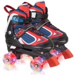 Kids Roller Skates for Boys - Red for Big Kids Age 7 8 9 10 - Adjustable All Light up Wheels Indoor Outdoor Sports Birthday Gift for Son and Grandson