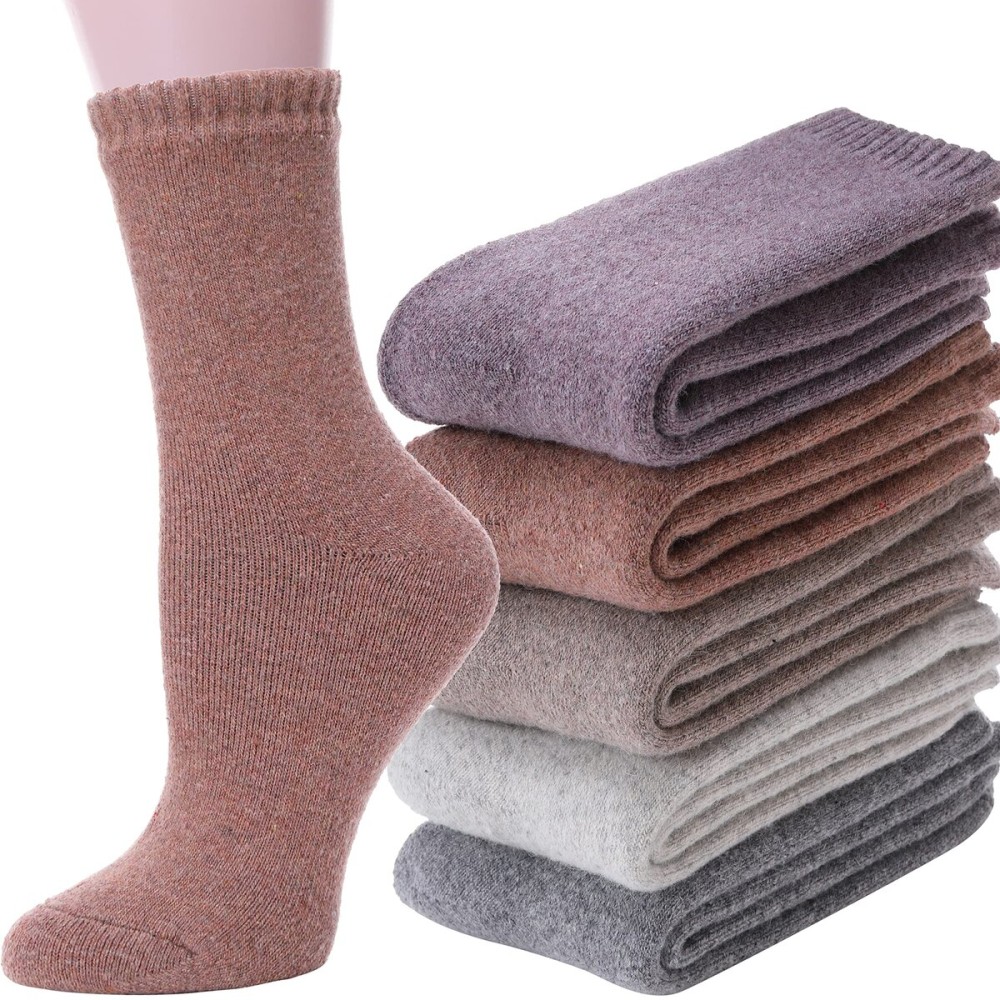 ANTSANG Womens Wool Hiking Socks Winter Warm Thick Boot Cozy Thermal Crew Ladies Work Socks 5 Pairs(Mix Color F)