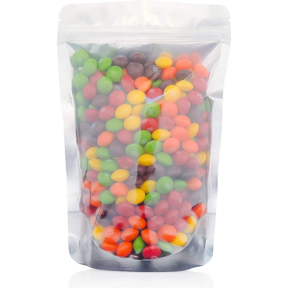 5 x 8 Stand Up Pouch Bags, 100 Pack - Clear Front & Aluminum Foil Back, Resealable and Heat Sealable Storage Bags for Food, Snacks, Coffee, Candy, and More